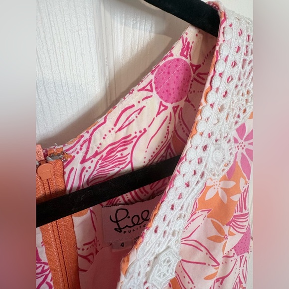 Vintage Lilly Pulitzer Dress 4 Pink Orange Floral Lace Shift Mini Preppy Resort - Picture 7 of 10